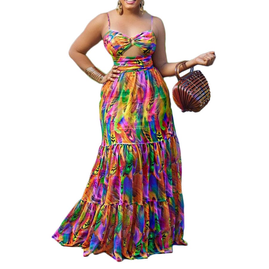 C8465 Summer 2023 New Arrivals Long Skirt With Printed Sexy Stylish Dresses Ladies Sexy Bra Top Skirt Two Piece Set