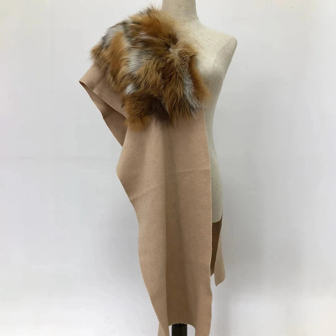 Camel color Winter Spring Autumn new arrival grey winter pashmina scarf luxury fashion  women wool shawl with fox fur