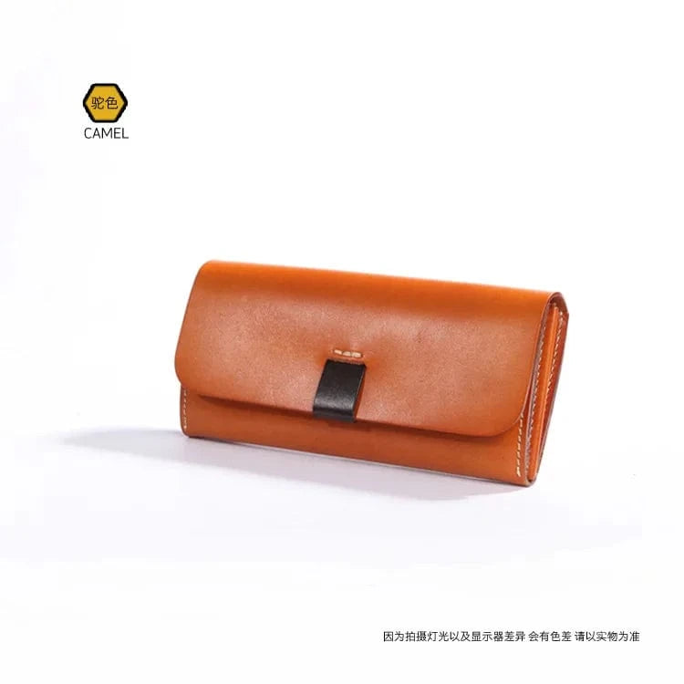 camel Customized Genuine Leather Long Wallet Handcrafted Vintage Style Multi-Functional Wallet Clutch Bag