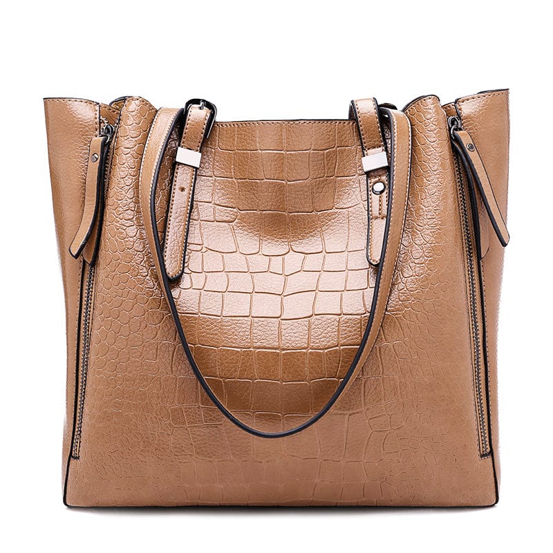 Camel high quality pu tote bags women large shoulder vintage bag embossed crocodile pattern ladies leather tote bags