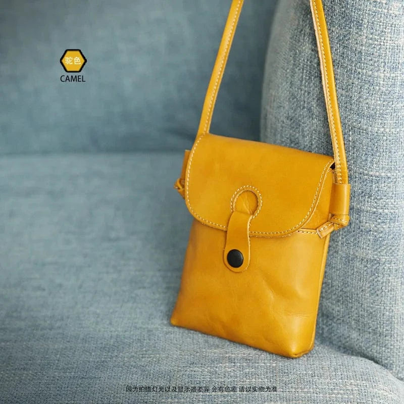 Camel Hot Selling Cute Small Genuine Leather Phone Sling Bag Casual Everyday Phone Bag Crossbody Bag For Women