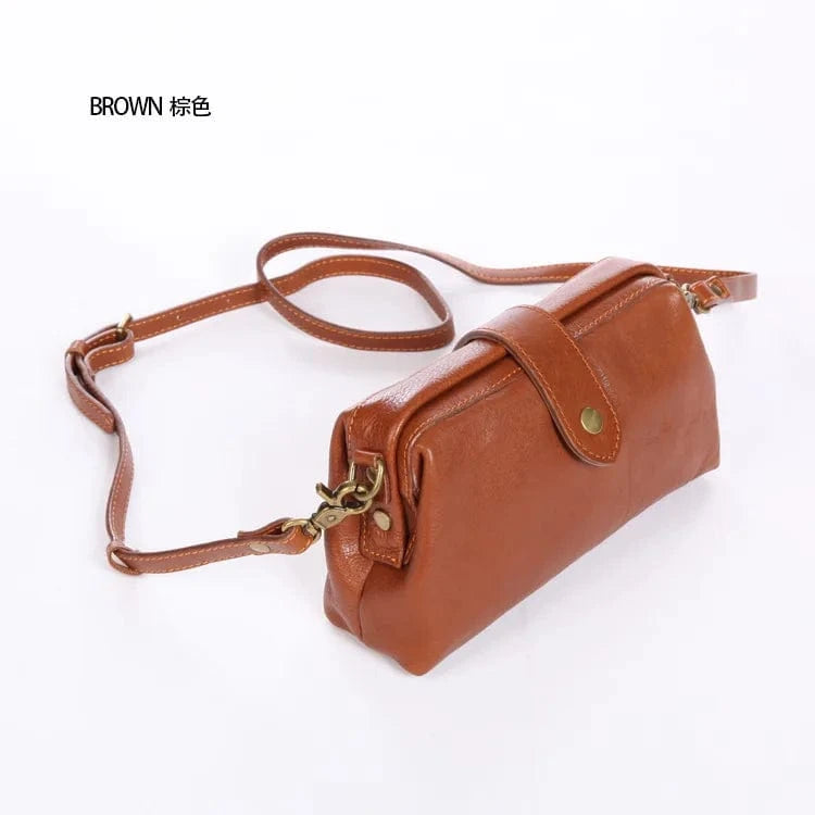 Camel Retro Crossbody Shoulder Bag with Adjustable Straps  Women Genuine Leather Messenger Bag