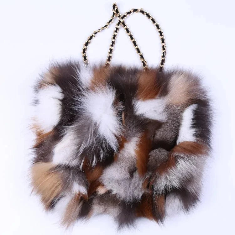 Camel Stocking Bag Small Fluffy Skull Charm Silver Shoulder Shopping Real Fur Handbag