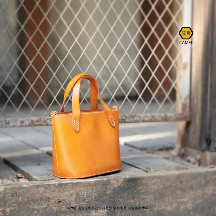 Camel Wholesale Vintage Women's Bucket Bag Customized Genuine Leather Ladies Handbags Fashion Trend Nice Design Bucket Bags For Women
