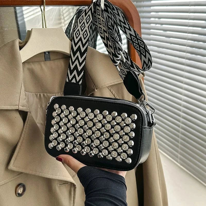 Camera Shaped Trend Rivets Rhinestone Square Bag Chain Shoulder Bag Luxury Design Shoulder Crossbody Bag Diamond Coin Purse