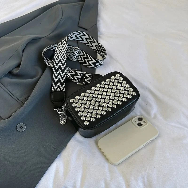 Camera Shaped Trend Rivets Rhinestone Square Bag Chain Shoulder Bag Luxury Design Shoulder Crossbody Bag Diamond Coin Purse