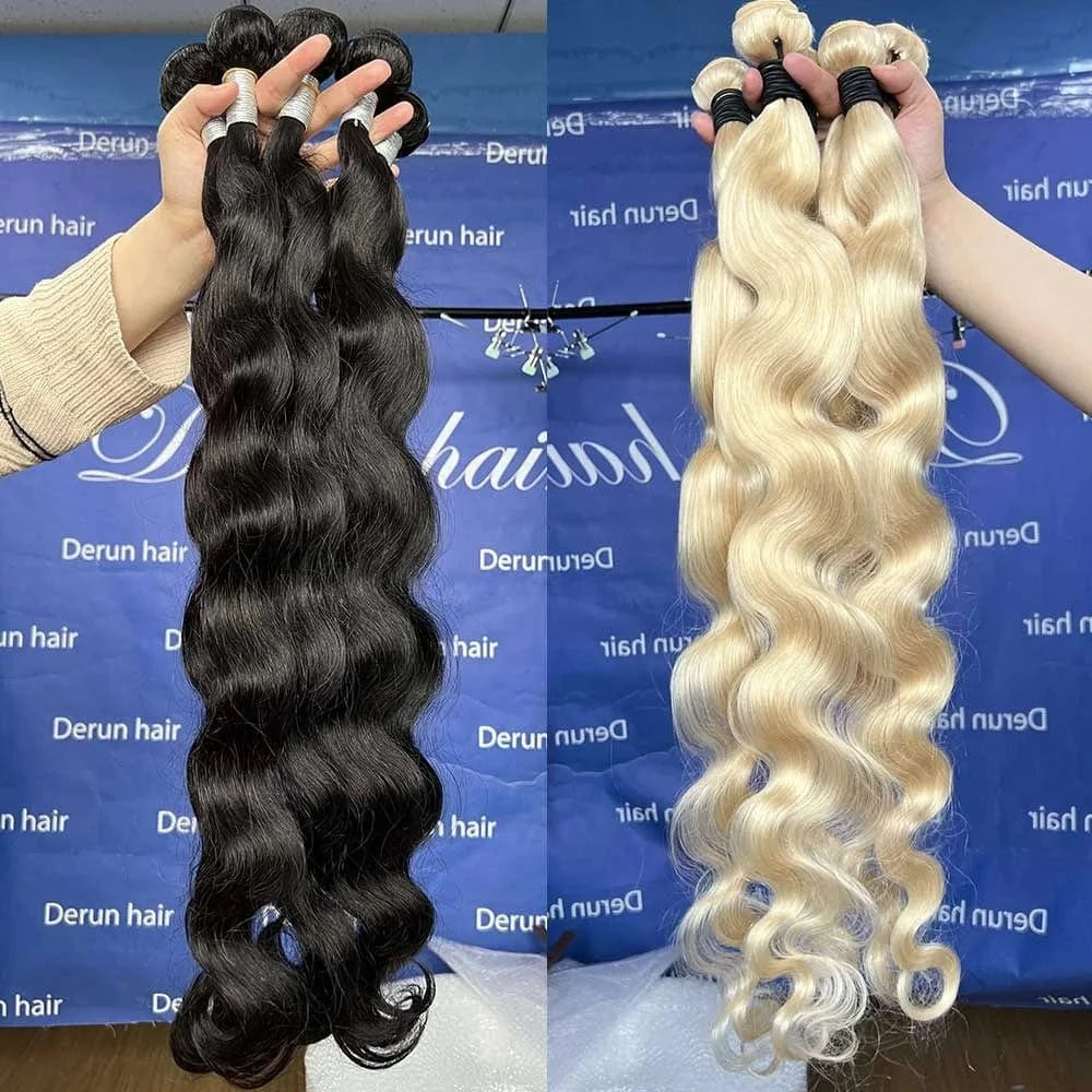Can dyed Can bleached Top Grade Brazilian Virgin Hair Extensions Straight Body Wave Blonde Color 613 thick end for black women