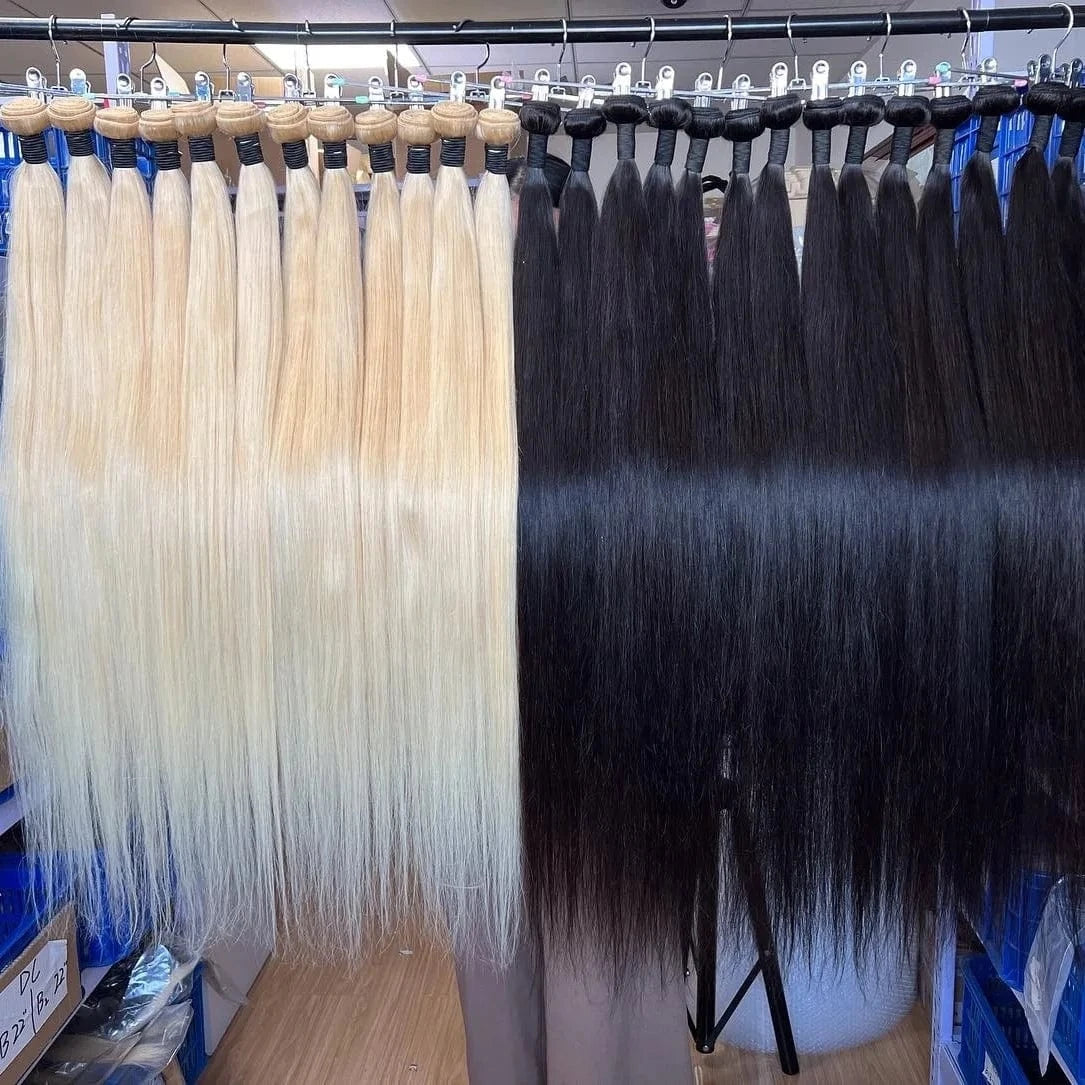 Can dyed Can bleached Top Grade Brazilian Virgin Hair Extensions Straight Body Wave Blonde Color 613 thick end for black women