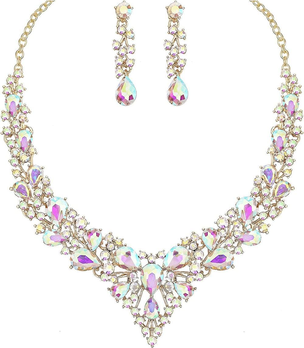 CARTER LISA Luxury 10 Colors Geometric Crystal Jewelry Set Colorful Zircon Rhinestone Pendant Jewelry Set
