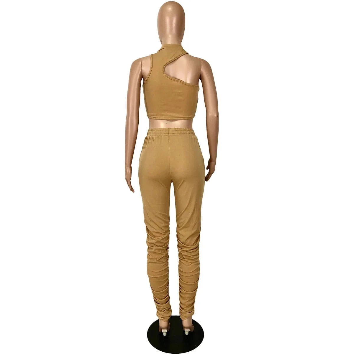 Casual 2 Piece Set Top and Pants Two Piece Trendy Solid Two Piece Suit Pant Set Women Stacked Joggers Pants with Side Pockets