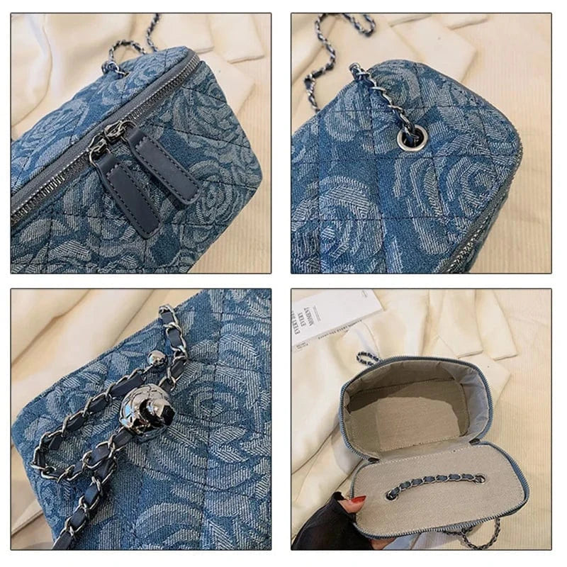 Casual Brand New Fashion Denim Women Bag Lady Handbags Shoulder Messenger Bag Camellia Jeans Box Clutch Luxury Women's Tote Bag