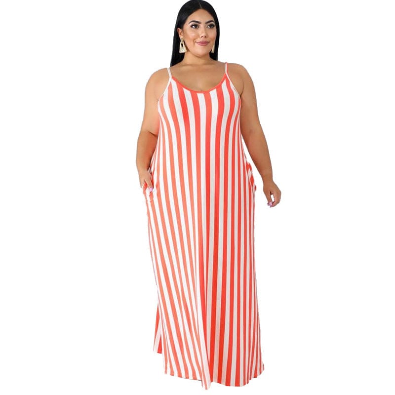 casual dress summer plus size women's striped loose belted suspender plus size dress summer maxi dresses women
