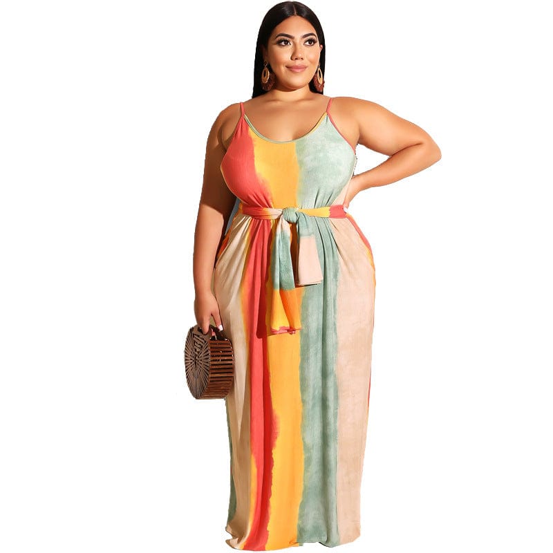 casual dress summer plus size women's striped loose belted suspender plus size dress summer maxi dresses women
