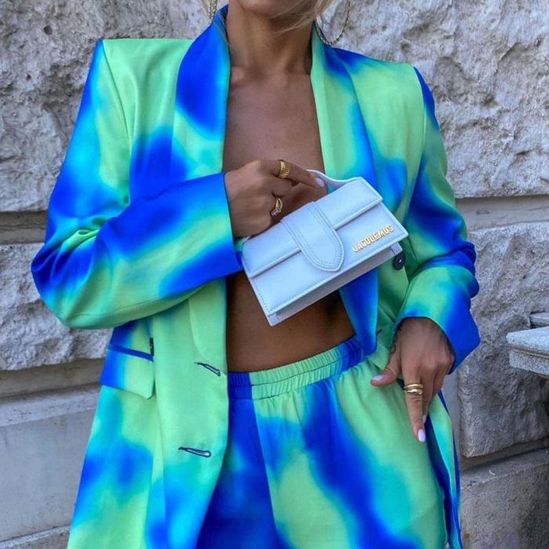 Casual Ladies' Trousers And Blazer Suit With Pockets Tie Dye Set Long Sleeved Fashion Suit Lapel Waist Coat Two-piece Suit