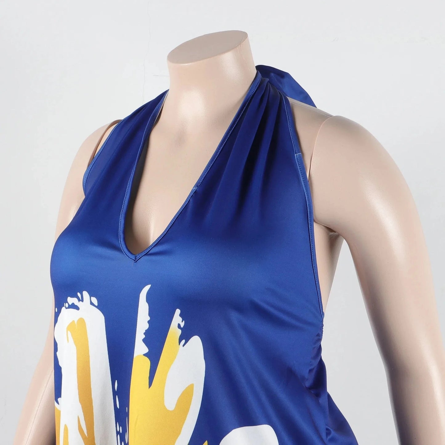 Casual Plus Size Printed Halter Backless V Neck Maternity Dress Pregnant Women