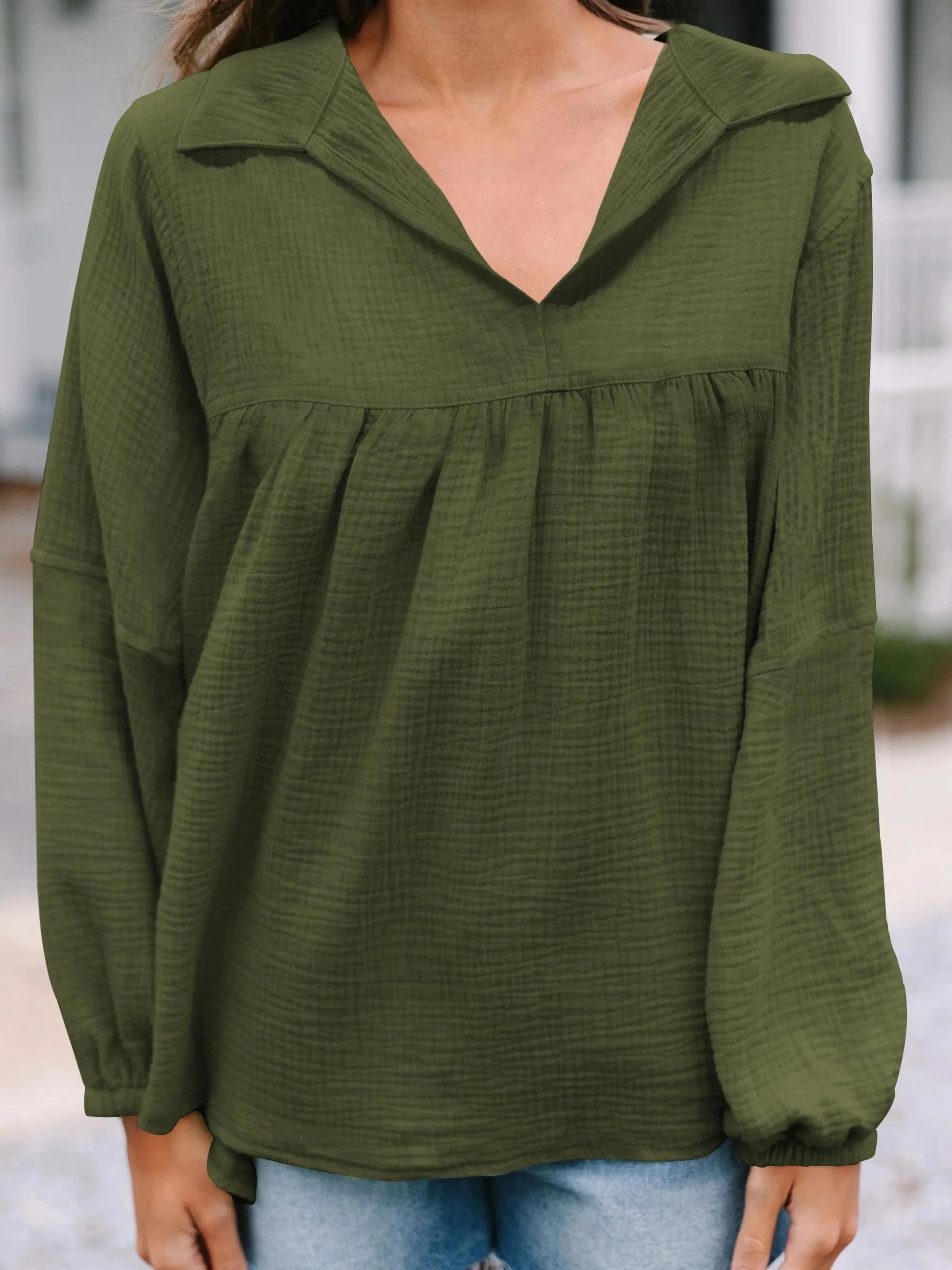 Casual V Neck Soft Rayon Tops 2023 Fashion Solid Shirt Autumn Women Clothing