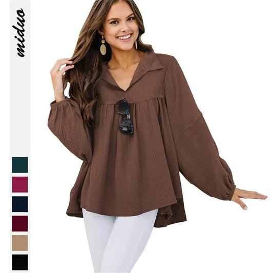 Casual V Neck Soft Rayon Tops 2023 Fashion Solid Shirt Autumn Women Clothing