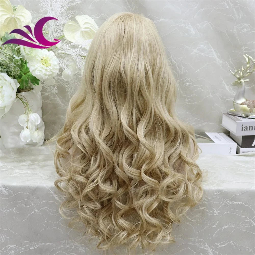 Celebrity 13x6 honey blonde color body wave heat resistant fiber synthetic lace front wig