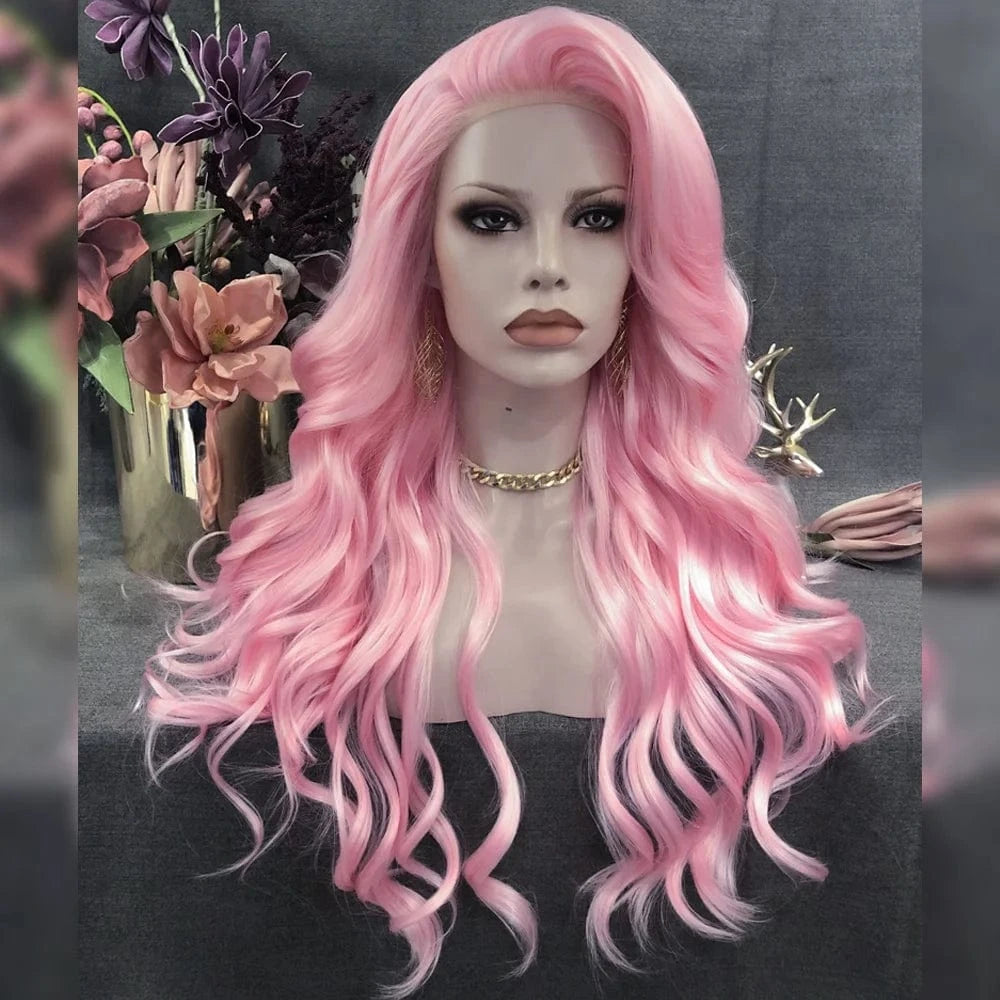 Celebrity 150% Density Synthetic Hair With Natural Hairline Pink Hair Lace Front Wigs