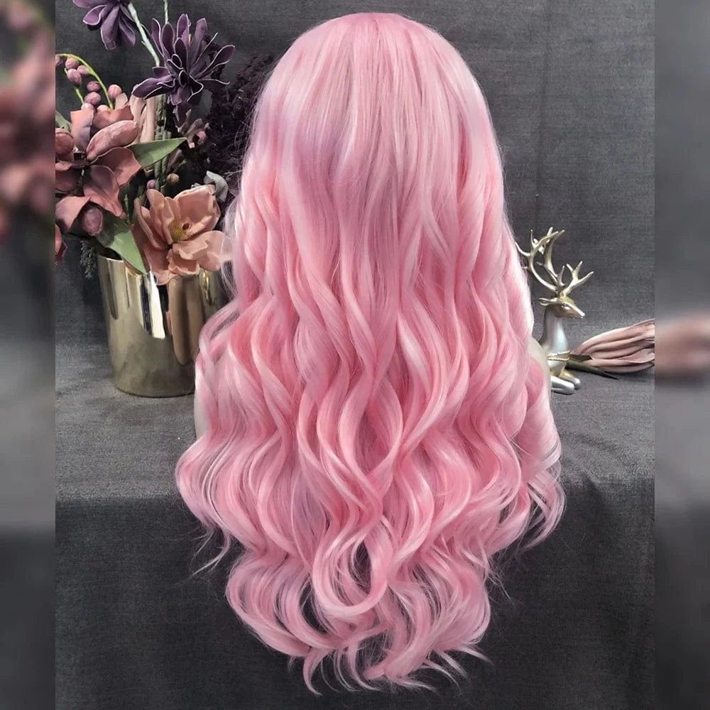 Celebrity 150% Density Synthetic Hair With Natural Hairline Pink Hair Lace Front Wigs