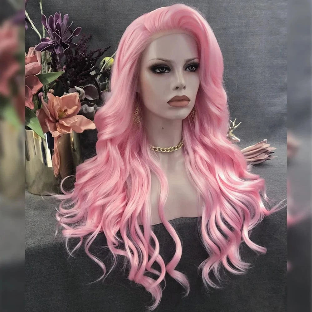 Celebrity 150% Density Synthetic Hair With Natural Hairline Pink Hair Lace Front Wigs