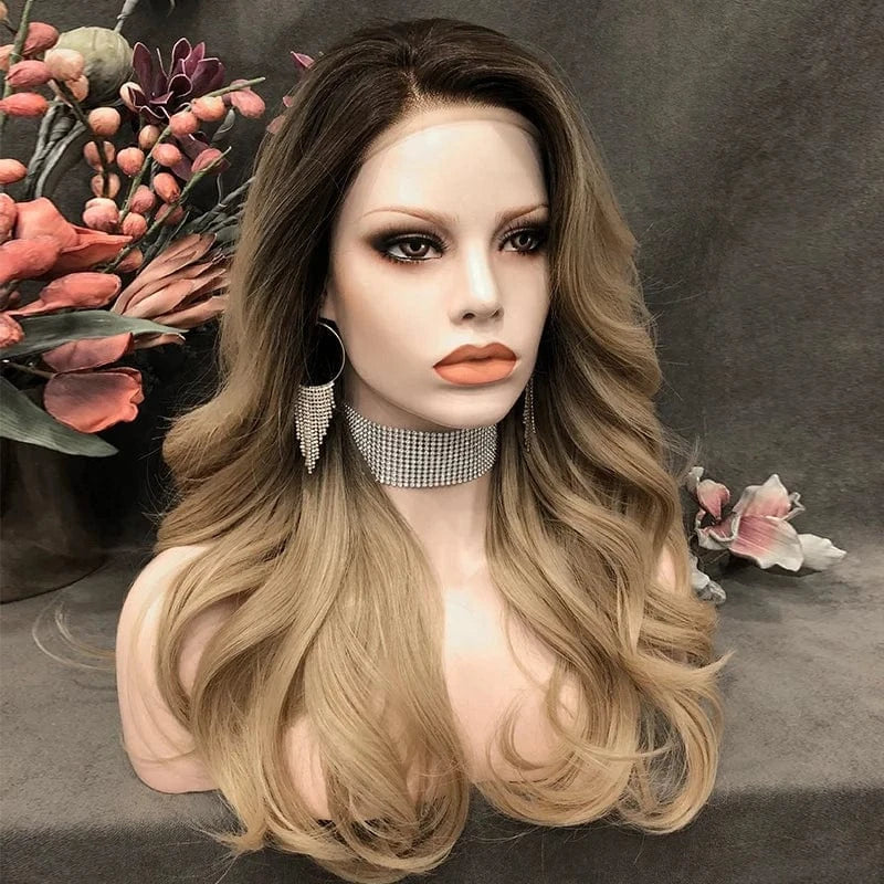 Celebrity 22inch Over Shoulder Hair Medium Length Lace Front Wig Synthetic Hair Wigs with Pre-plucked Natural Hairline