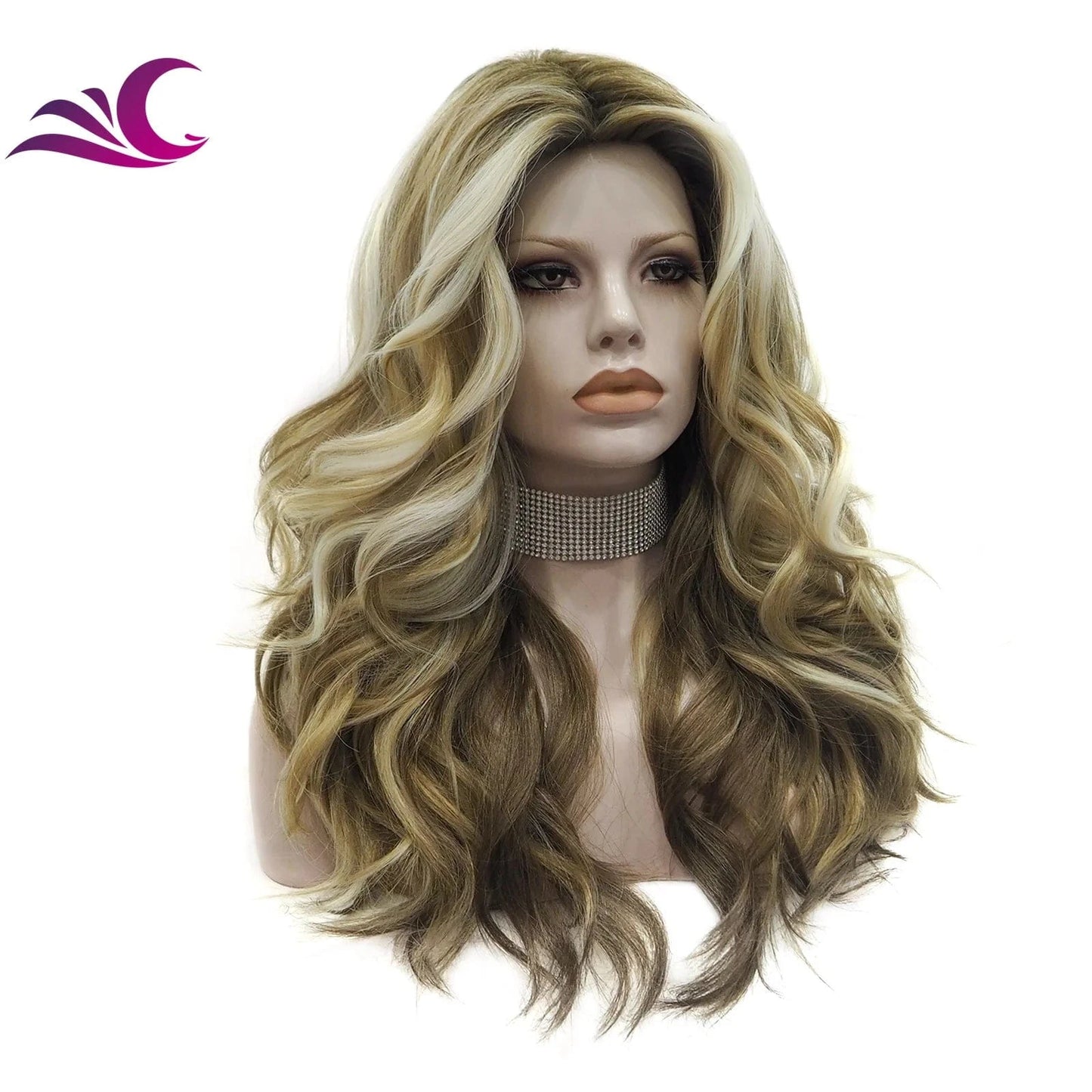 Celebrity 3 color mix highlight honey blonde color heat resistant fiber glueless full machine wig for daily
