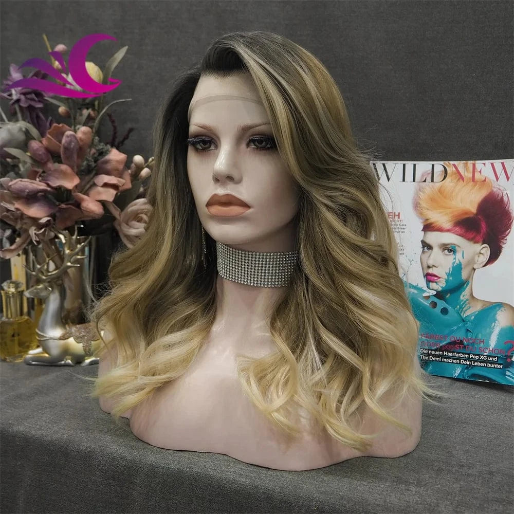 Celebrity burnette color pre-plucked natural hairline shoulder length high temperature futura fiber synthetic wig