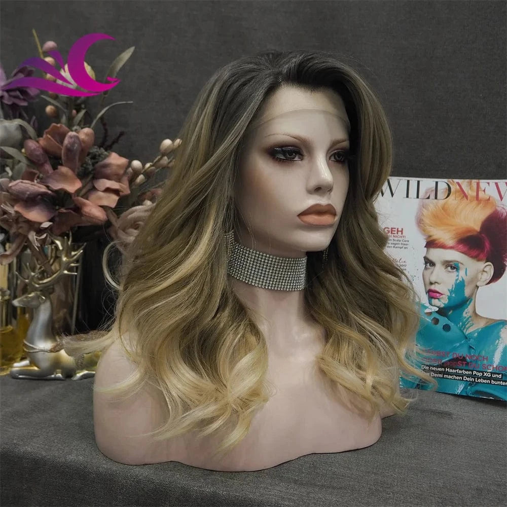Celebrity burnette color pre-plucked natural hairline shoulder length high temperature futura fiber synthetic wig