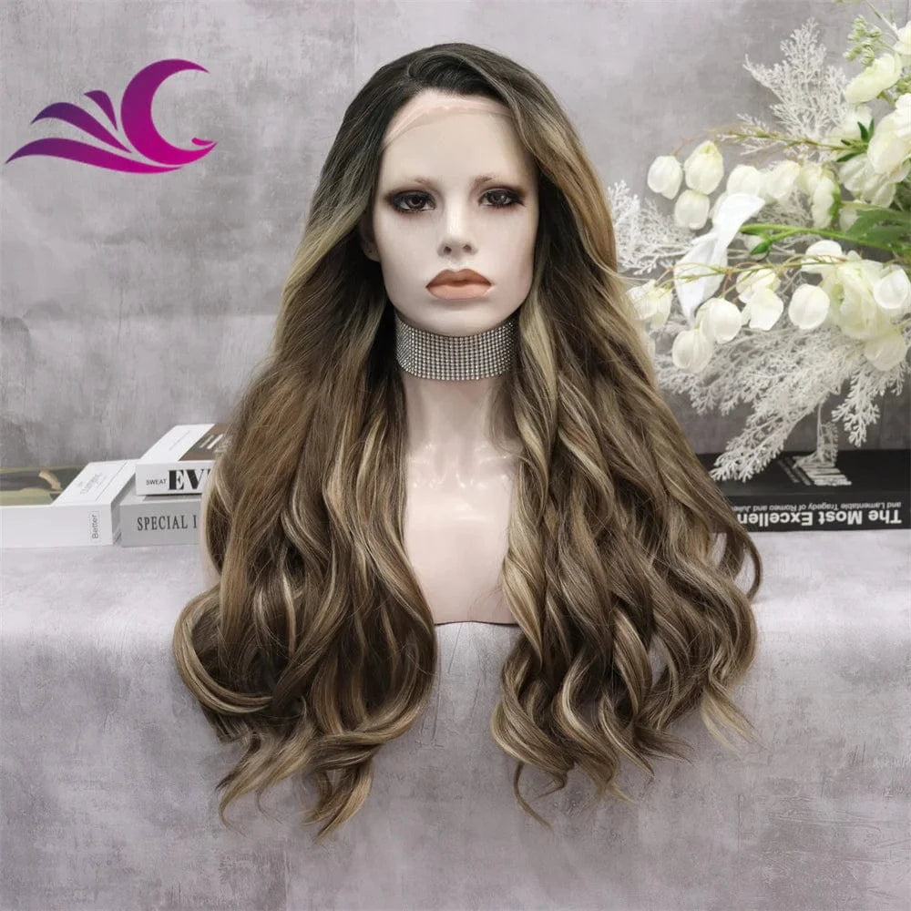 Celebrity burnette color pre-plucked natural hairline shoulder length high temperature futura fiber synthetic wig
