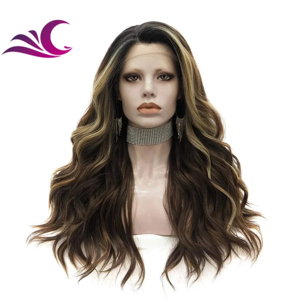 Celebrity burnette color pre-plucked natural hairline shoulder length high temperature futura fiber synthetic wig