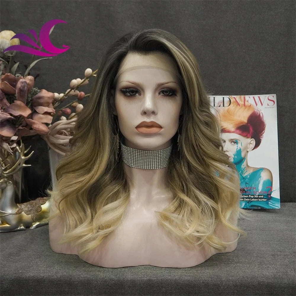 Celebrity burnette color pre-plucked natural hairline shoulder length high temperature futura fiber synthetic wig
