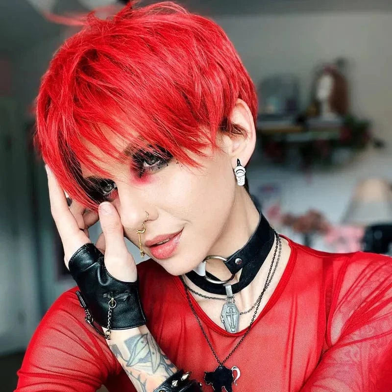 Celebrity Cosplay Red Synthetic Wig Wholesale Short Pixie Cut Fiber Synthetic Wigs Supplier