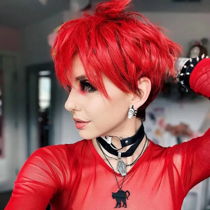 Celebrity Cosplay Red Synthetic Wig Wholesale Short Pixie Cut Fiber Synthetic Wigs Supplier