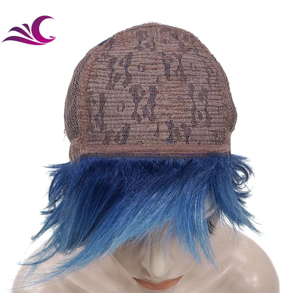 Celebrity Cosplay Wig Blue Color Short Pixie Cut Fiber Synthetic Wigs High Temperature Wholesale Synthetic Hair Wigs