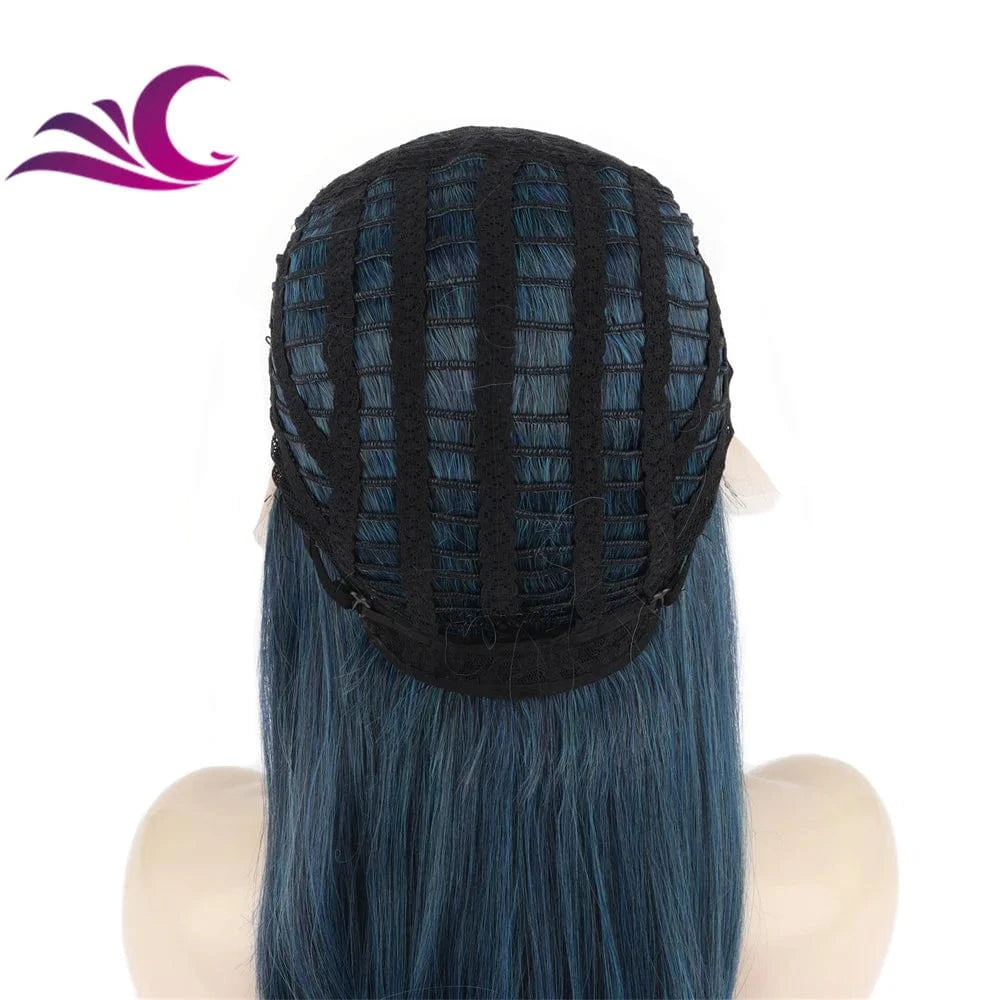 Celebrity dark blue black pre-plucked natural hairline synthetic lace front wig for drag queen