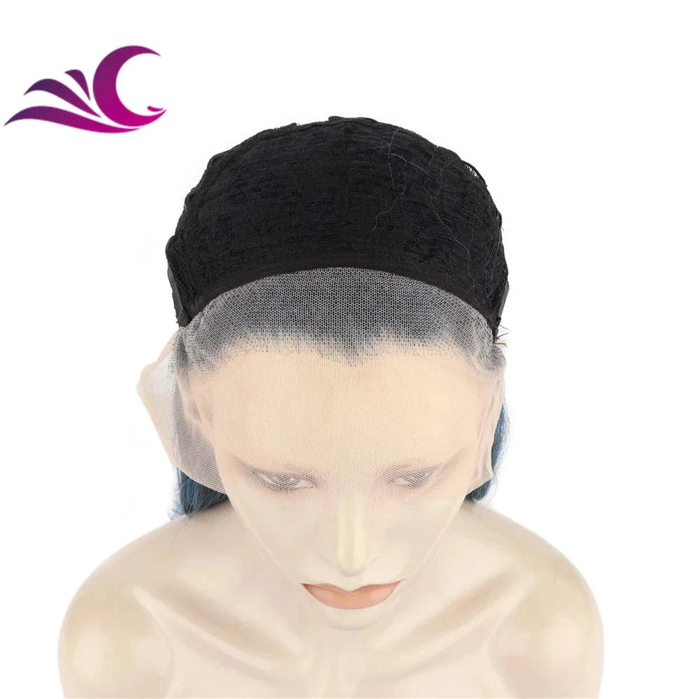 Celebrity dark blue black pre-plucked natural hairline synthetic lace front wig for drag queen