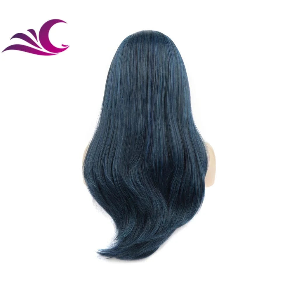 Celebrity dark blue black pre-plucked natural hairline synthetic lace front wig for drag queen