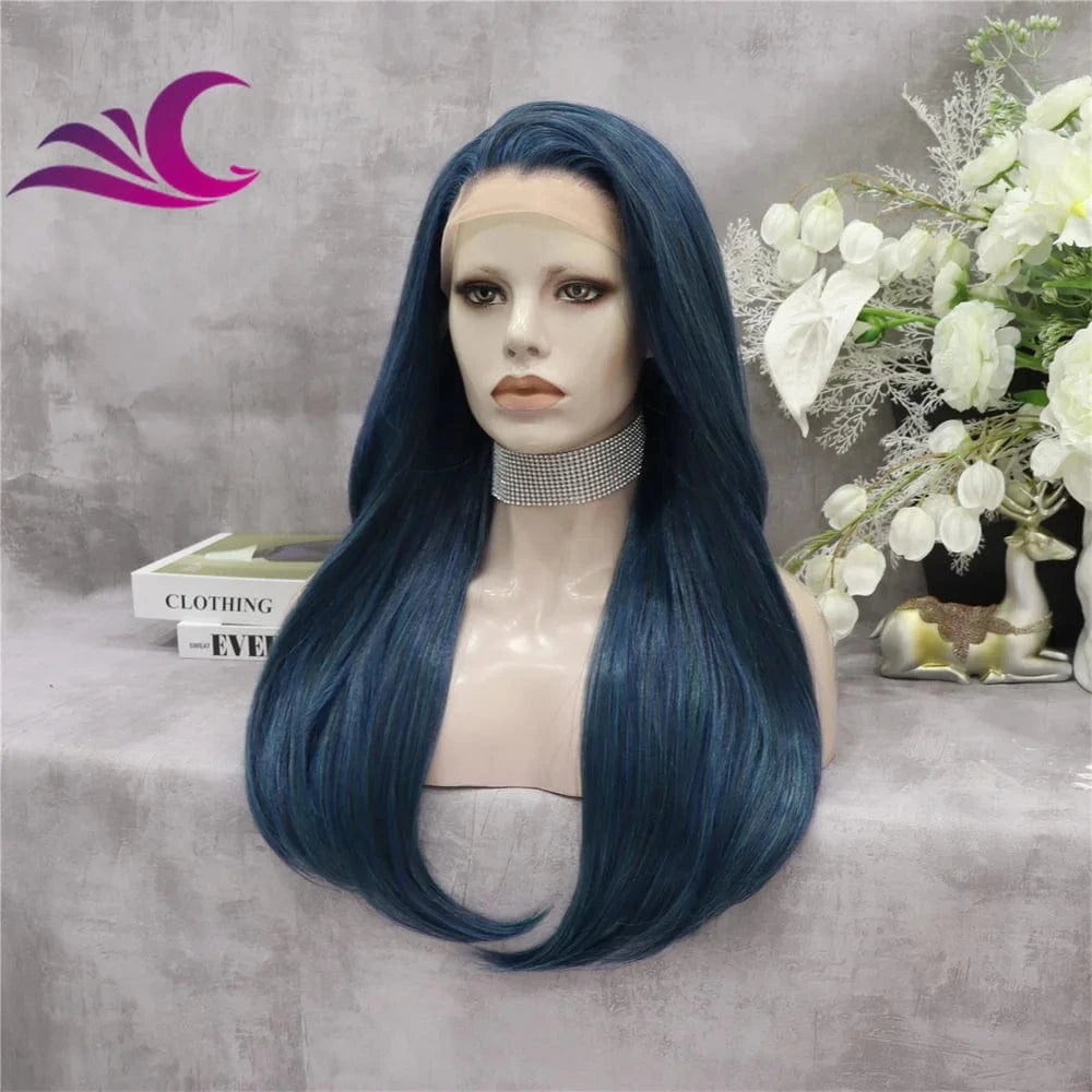 Celebrity dark blue black pre-plucked natural hairline synthetic lace front wig for drag queen