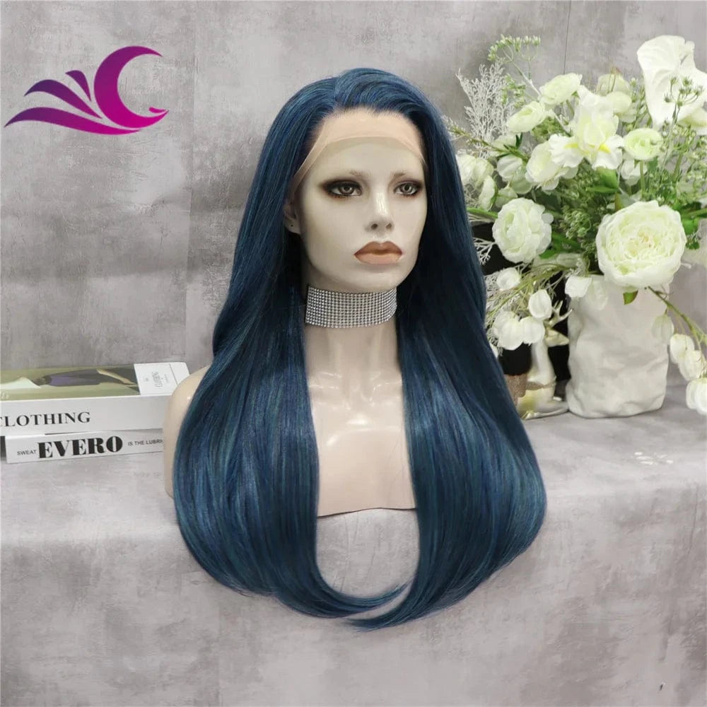 Celebrity dark blue black pre-plucked natural hairline synthetic lace front wig for drag queen