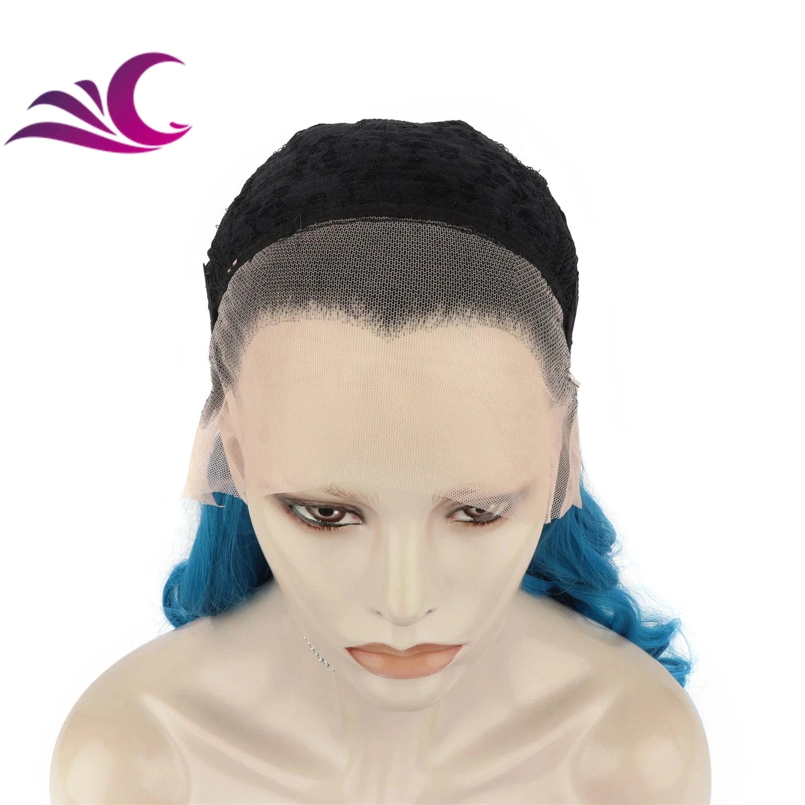 Celebrity dark root ombre blue colorful wig heat resistant fiber synthetic lace front wig suit for cosplay drag queen