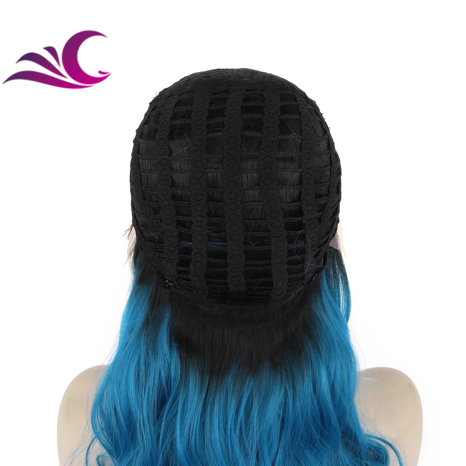Celebrity dark root ombre blue colorful wig heat resistant fiber synthetic lace front wig suit for cosplay drag queen