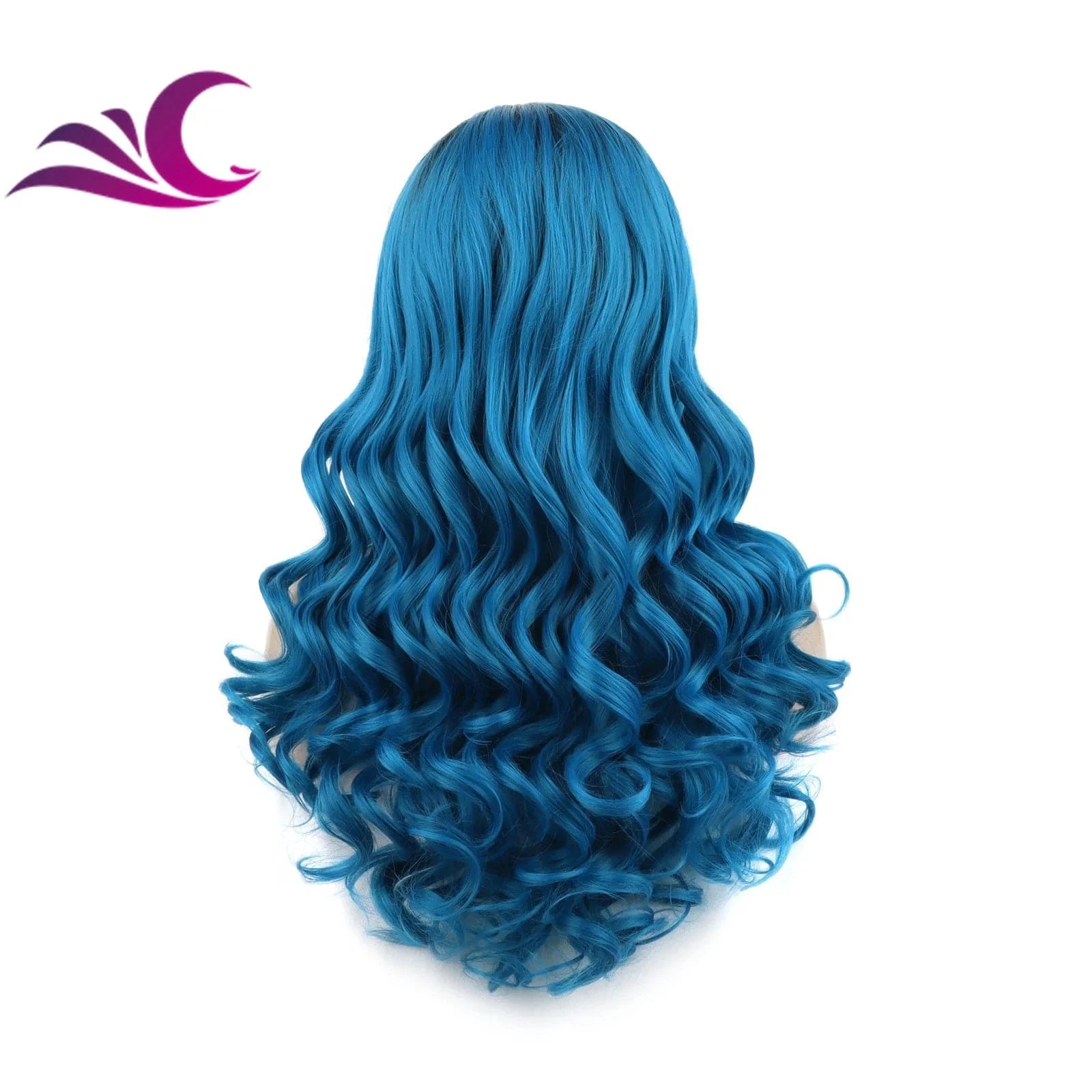 Celebrity dark root ombre blue colorful wig heat resistant fiber synthetic lace front wig suit for cosplay drag queen