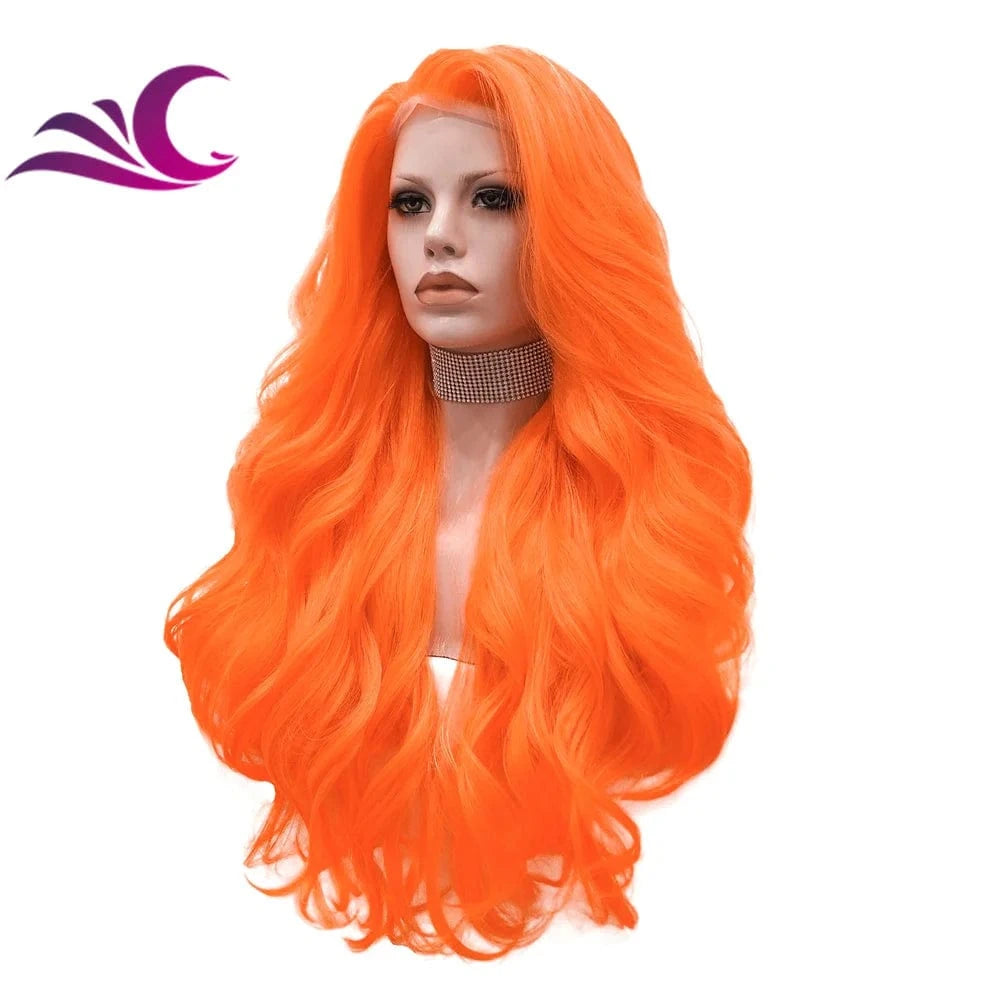 Celebrity drag queen cosplay light orange colorful lace front wig high density 180%-200% long curl synthetic hair wig