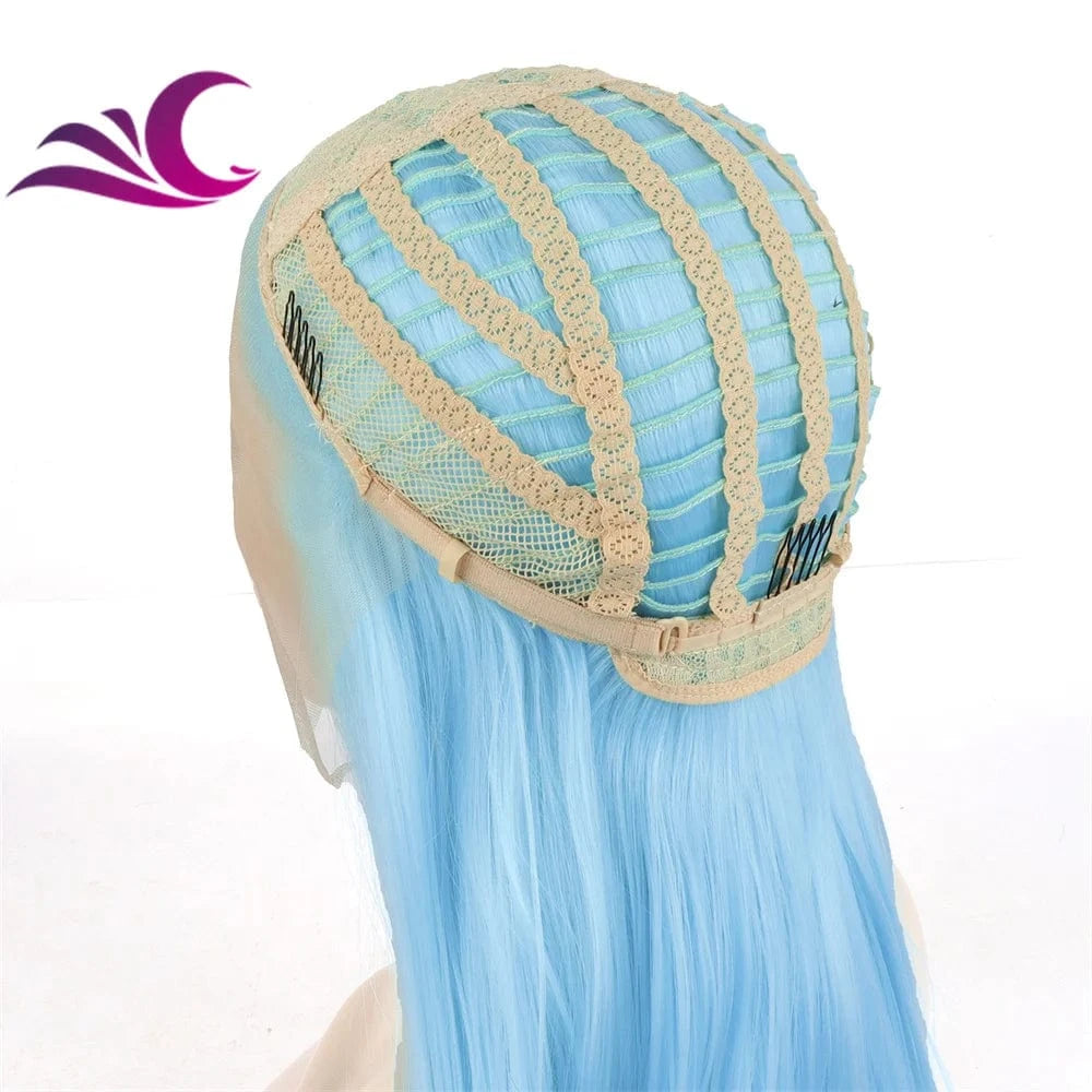 Celebrity electric blue colorful drag queen wig natural hair line heat resistant fiber synthetic lace front wig