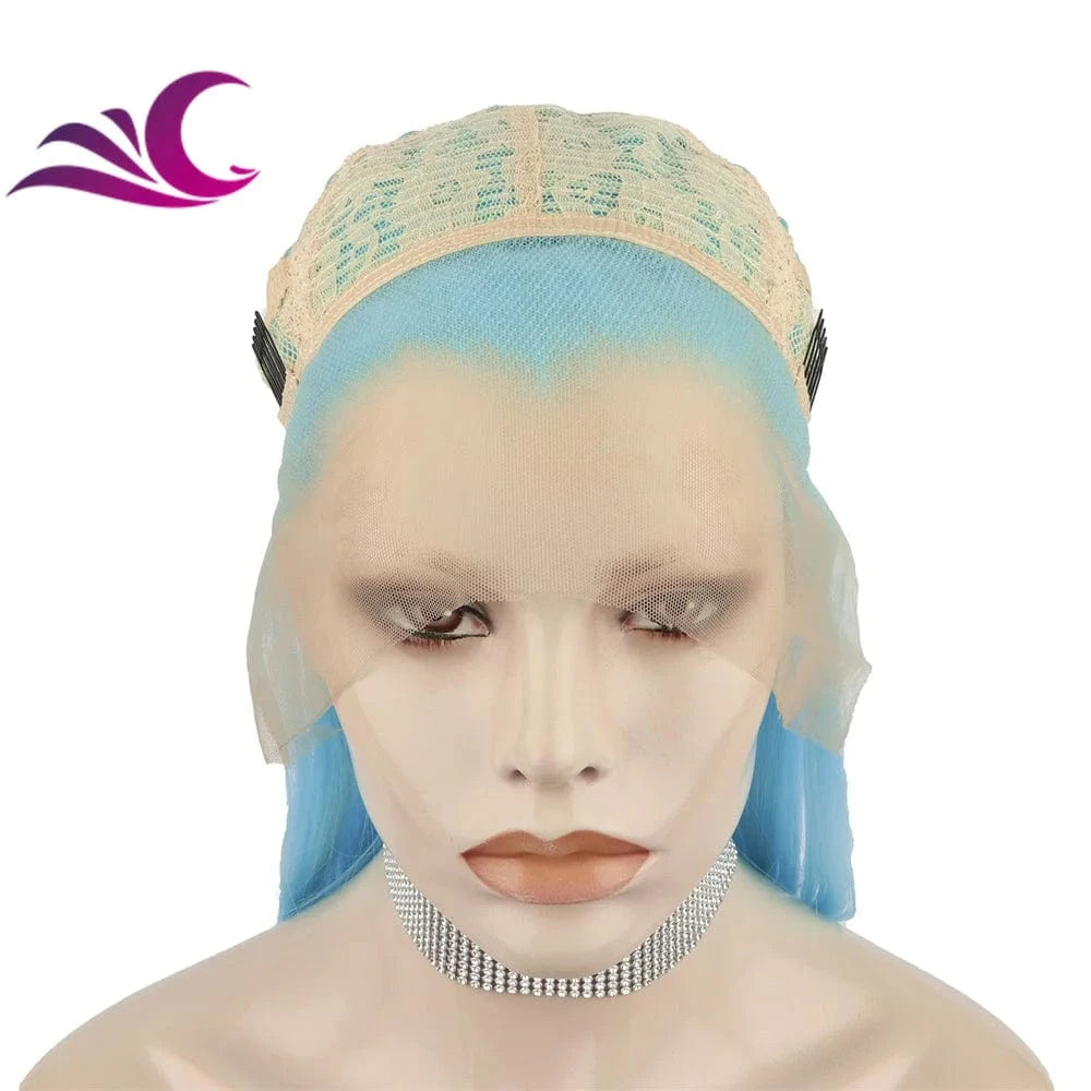 Celebrity electric blue colorful drag queen wig natural hair line heat resistant fiber synthetic lace front wig