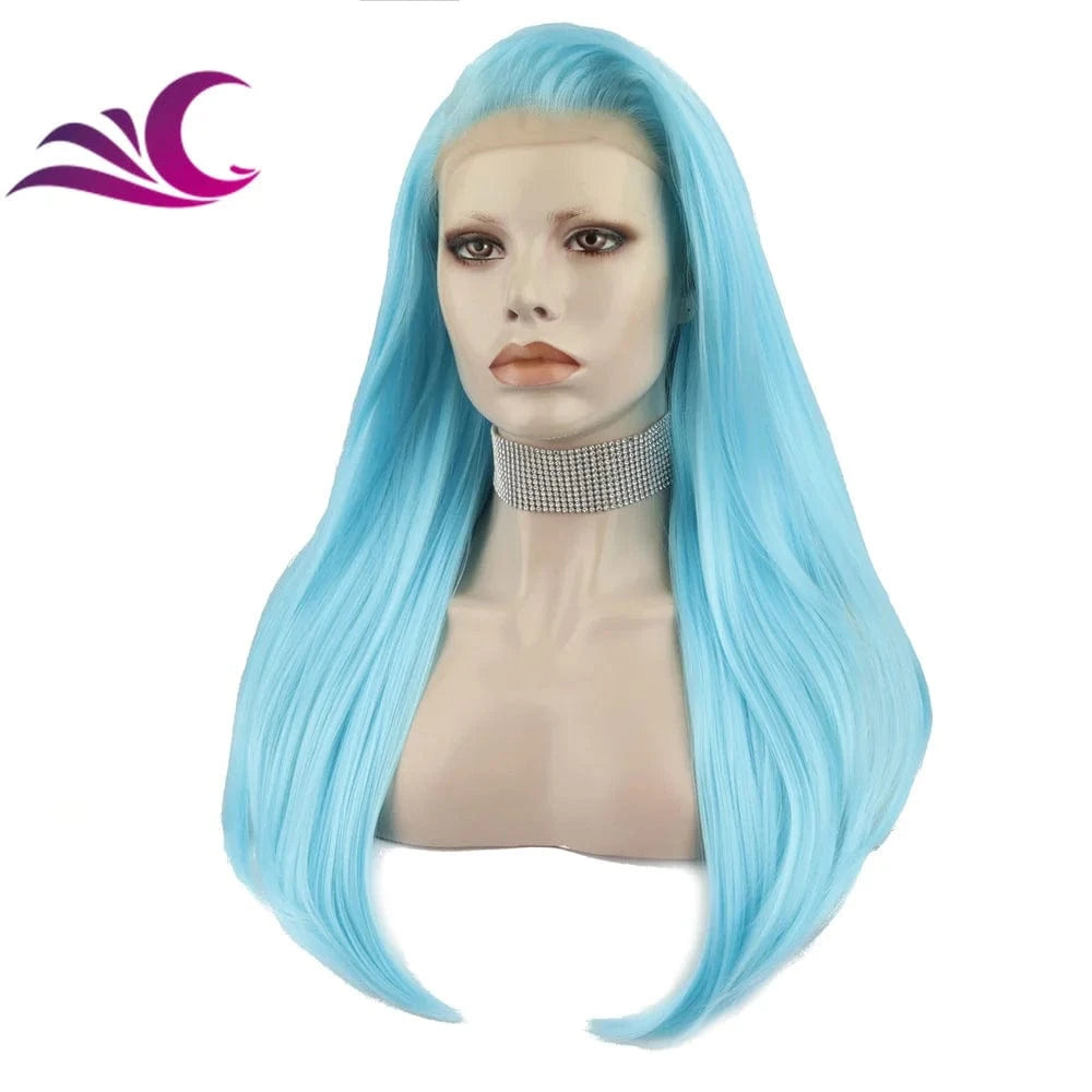 Celebrity electric blue colorful drag queen wig natural hair line heat resistant fiber synthetic lace front wig