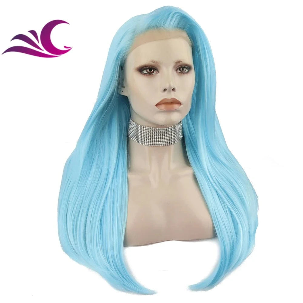 Celebrity electric blue colorful drag queen wig natural hair line heat resistant fiber synthetic lace front wig