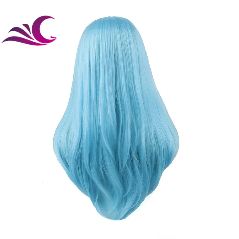 Celebrity electric blue colorful drag queen wig natural hair line heat resistant fiber synthetic lace front wig