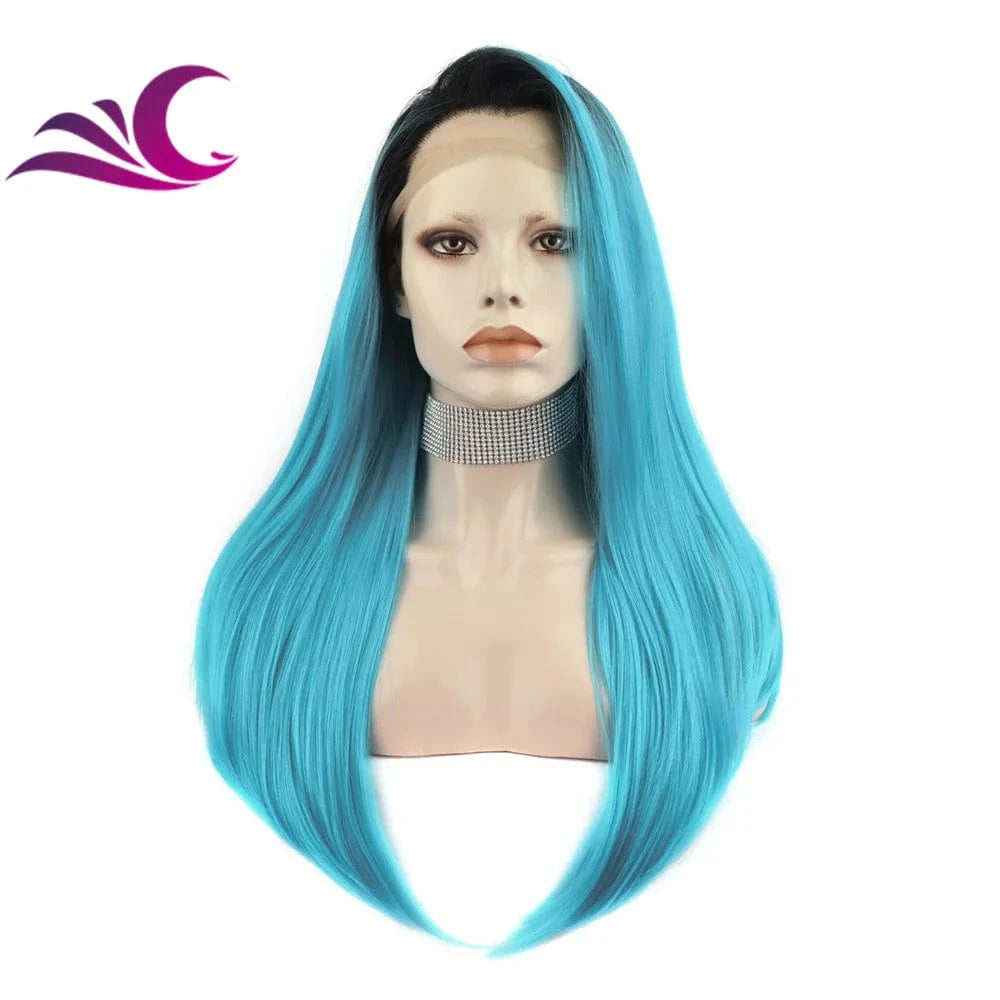 Celebrity electric blue colorful drag queen wig natural hair line heat resistant fiber synthetic lace front wig